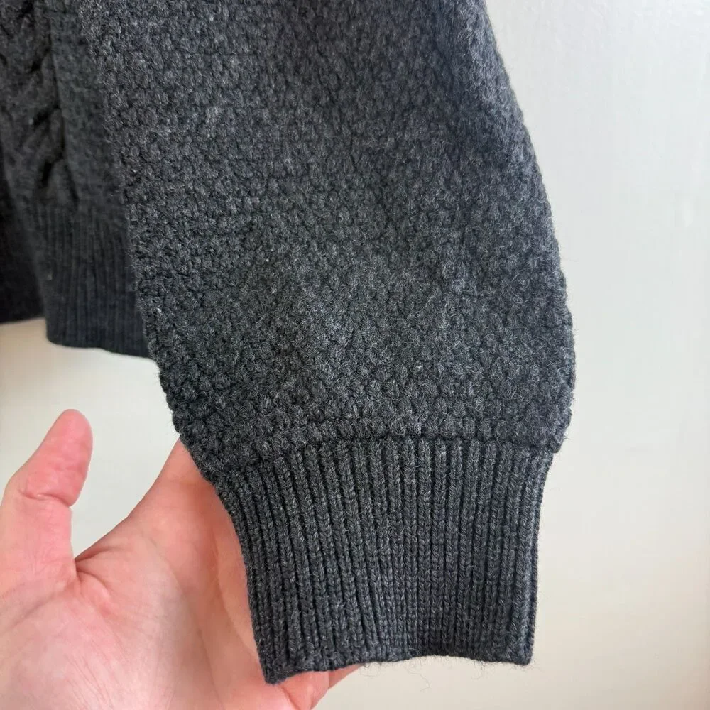 PHIL PETTER Cardigan Sweater Cableknit Fisherman Gray Merino Wool Men Size L